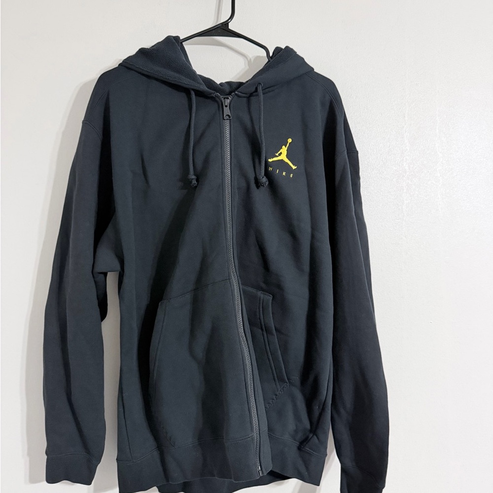 Jordan Nike Black Zip-Up Hoodie with Yellow Jumpman